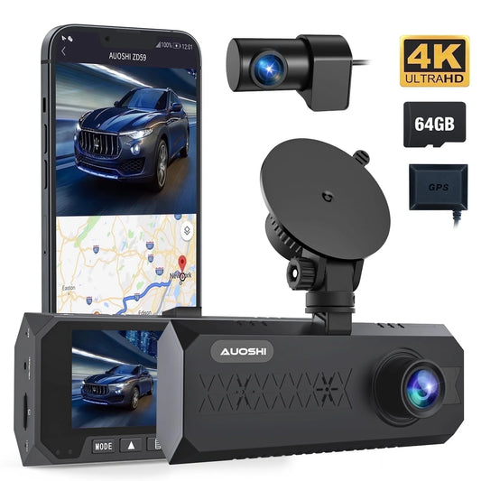 3 Channel Dash Cam Front and Rear, 4K/2.5K + 1080P Premium Car Camera for Cars with Wi-Fi GPS, Night Vision, 3.16" IPS Touchscreen, 24H Parking Mode, WDR, Type-C, 64GB SD Card Included